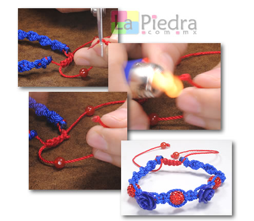 Como hacer pulseras de shamballa en espiral con flor coral y Dije Bola de fuego_ paso_13