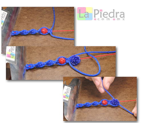 Como hacer pulseras de shamballa en espiral con flor coral y Dije Bola de fuego_ paso_6